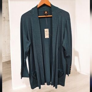 NWT JM Collection Women's Deep Teal Evergreen Cardigan Size-PXL